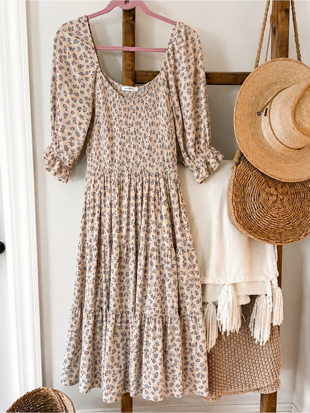 Neuflora Hartselle Floral Smocked Midi Dress Puff Sleeve Cottagecore Prairie